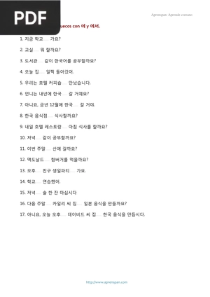 Completar con 에 y 에서