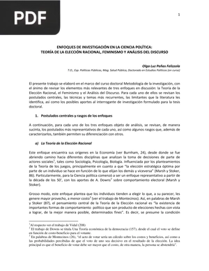 Enfoques de investigación en la ciencia política: Teoría de la elección racional, fenimismo y análisis de discurso