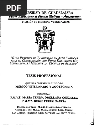 Guía Práctica de Taxidermia en Aves Exóticas para su Conservación con fines Didácticos y/u Ornamentales  Mediante la Técnica de Relleno