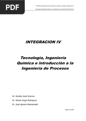 Tecnología, Ingeniería Química e introducción a la Ingeniería de Procesos