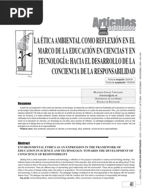 La ética ambiental como reflexión en el marco de la educación en ciencias y en teconología: hacia el desarrollo de la conciencia de la responsabilidad (Artículo)