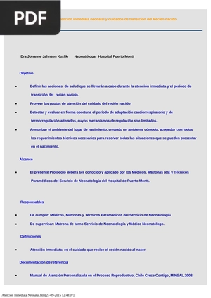 Protocolo de Atención inmediata neonatal y cuidados de transición del Recién nacido