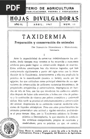 Taxidermia. Preparación y conservación de animales