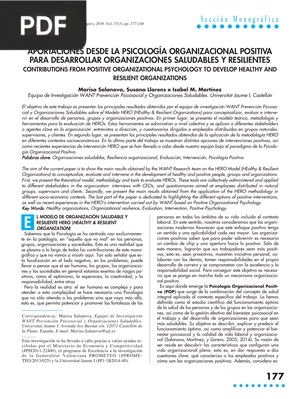 Aportaciones desde la Psicología Organizacional Positiva para desarrollar Organizaciones Saludable y Resilientes (Artículo)