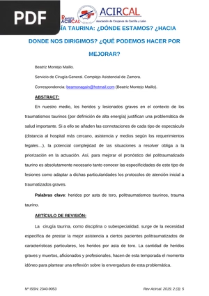 Cirugía Taurina: ¿Dónde Estamos? ¿Hacia Donde nos dirigimos? ¿Qué podemos hacer por mejorar?