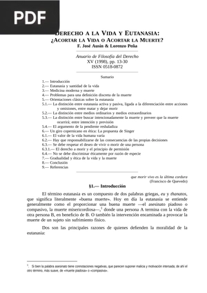 Derecho a la vida y eutanasia: ¿Acortar la vida o acortar la muerte?