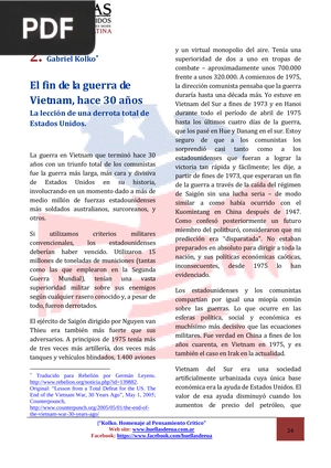 El fin de la guerra de Vietnam, hace 30 años La lección de una derrota total de Estados Unidos. (Artículo)