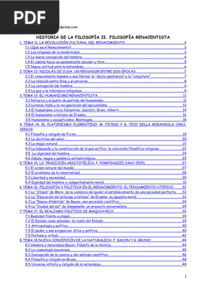 Historia de la filosofía II. Filosofía Renacentista