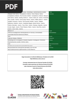 Investigación feministaa: epistemología, metodología y representaciones sociales