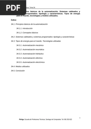 Principios básicos de la automatización. Sistemas cableados y sistemas programados: tipología y características. Tipos de energía para el mando, tecnologías y medios utilizados. (Artículo)