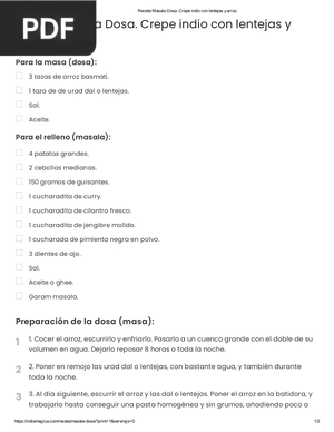 Receta Masala Dosa. Crepe indio con lentejas y arroz