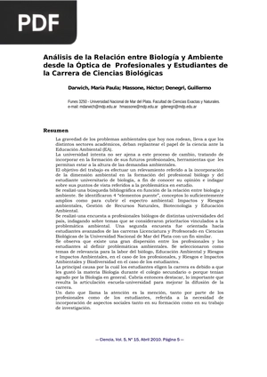 Análisis de la Relación entre Biología y Ambiente desde la Óptica de Profesionales y Estudiantes de la Carrera de Ciencias Biológicas