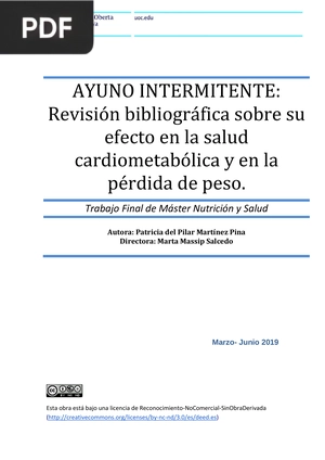 Ayuno intermitente: revisión bibliográfica sobre su efecto en la salud cardiometabólica y en la pérdida de peso