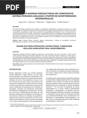 Bacterias Marinas Productoras de Compuestos Antibacterianos Aisladas a partir de Invertebrados Intermareales