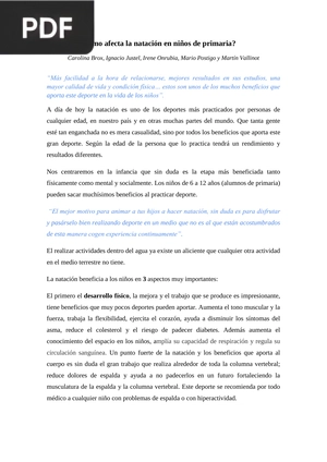 ¿Cómo afecta la natación en niños de primaria? (Artículo)