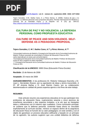 Cultura de paz y no violencia. La defensa personal como propuesta educativa