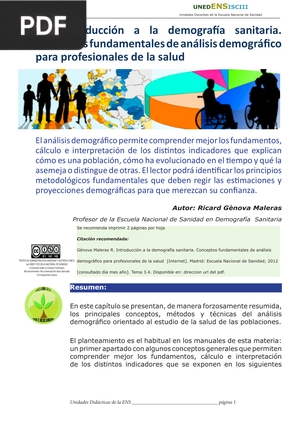 Introducción a la demografía sanitaria. Conceptos fundamentales de análisis demográfico para profesionales de la salud