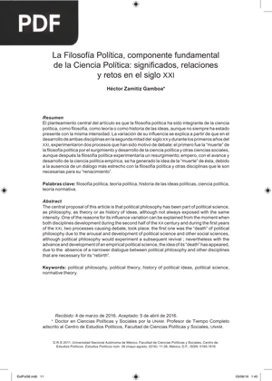 La Filosofía Política, componente fundamental de la Ciencia Política: significados, relaciones y retos en el siglo XXI