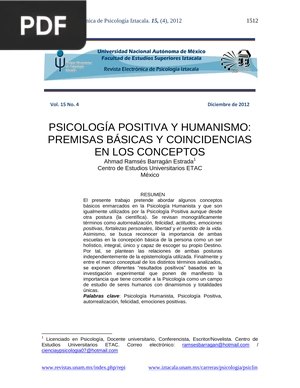 Psicología Positiva y Humanismo; Premisas Basicas y Coincidencias en los Conceptos