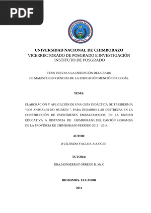 Elaboración y Aplicación de una Guía Didáctia de Taxidermia