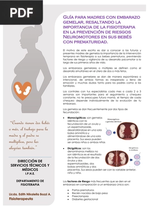 Guía para madres con embarazo gemelar, resaltando la importancia de la fisioterapia en la prevención de riesgos Neuromotores en sus bebés con prematuridad. (Artículo)