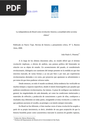 La independencia de Brasil como revolución: historia y actualidad sobre un tema clásico