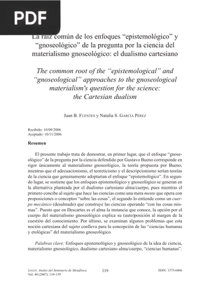 La raíz común de los enfoques epistemológico y gnoseológico de la pregunta por la ciencia del materialismo gnoseológico: el dualismo cartesiano