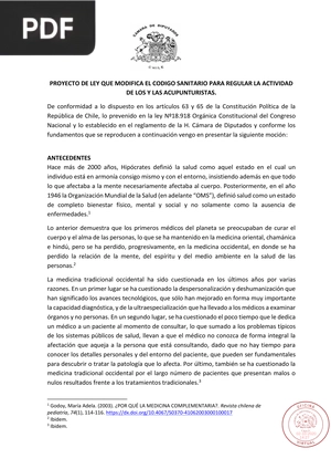 Proyecto de ley que modifica el código sanitario para regular la actividad de los acupunturistas