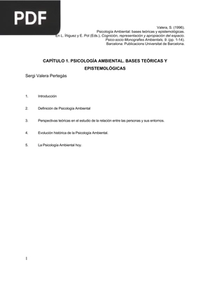 Psicología ambiental. Bases teóricas y epistemológicas