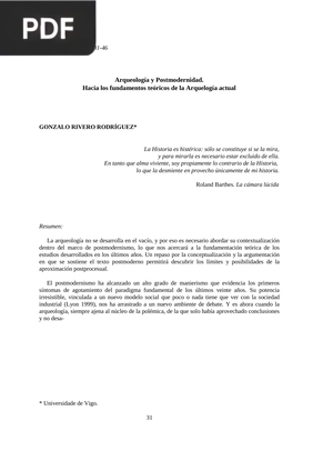 Arqueología y Postmodernidad. Hacia los fundamentos teóricos de la Arquelogía actual