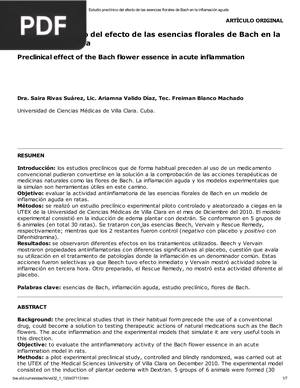 Estudio preclínico del efecto de las esencias florales de Bach en la inflamación aguda (Artículo)