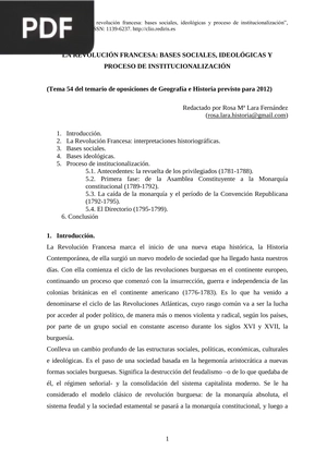 La Revolución Francesa: Bases Sociales, Ideológicas y Proceso de Institucionalización