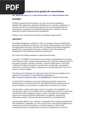 Procesos estratégicos de la gestión del conocimiento (Artículo)