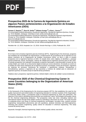 Prospectiva 2025 de la Carrera de Ingeniería Química en algunos Países pertenecientes a la Organización de Estados Americanos (OEA)