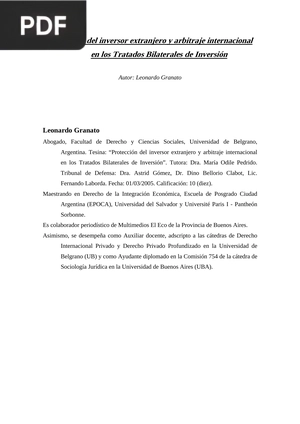 Protección del inversor extranjero y arbitraje internacional en los Tratados Bilaterales de Inversión