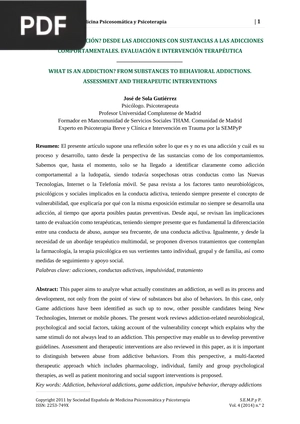 ¿Qué es una adicción? Desde las adicciones con sustancias a las adicciones comportamentales. Evaluación e internevicón terapéutica