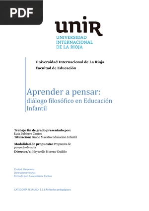 Aprende a pensar: Diálogo Filosófico en Educación Infantil