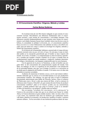 El conocimiento científico: Orígenes, Método y Límites