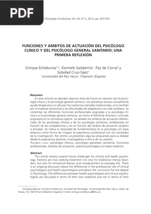 Funciones y Ámbitos de actuación del Psicólogo Clínico y del Psicólogo General Sanitario: Una primera reflexión