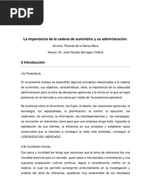 La importancia de la cadena de suministro y su administración. (Artículo)