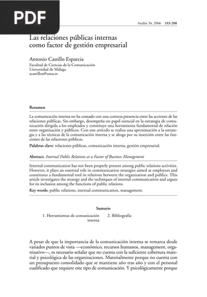 Las relaciones públicas internas como factor de gestión empresarial