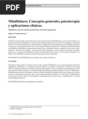 Mindfulness: Conceptos generales, psicoterapia y aplicaciones clínicas (Artículo)