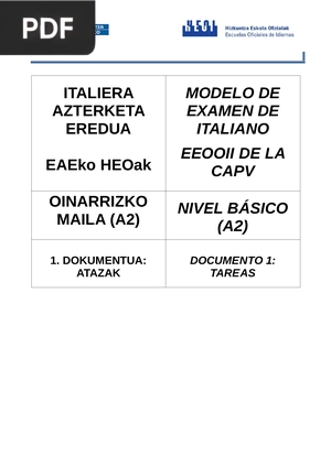 Modelo de examen de italiano A2