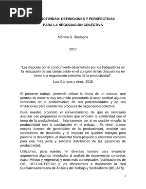 Productividad - definiciones y perspectivas para la negociación colectiva