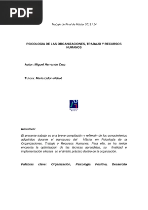 Psicología de las Organizaciones, Trabajo y Recursos Humanos