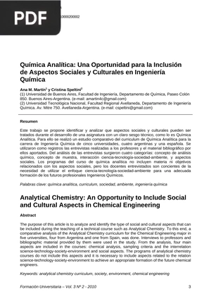 Química Analítica: Una Oportunidad para la Inclusión de Aspectos Sociales y Culturales en Ingeniería Química (Artículo)