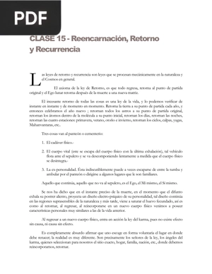 Reencarnación, Retorno y Recurrencia (Artículo)