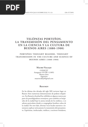 Telépatas porteños. La transmisión del pensamiento en la ciencia y la cultura de Buenos Aires (1880-1900)