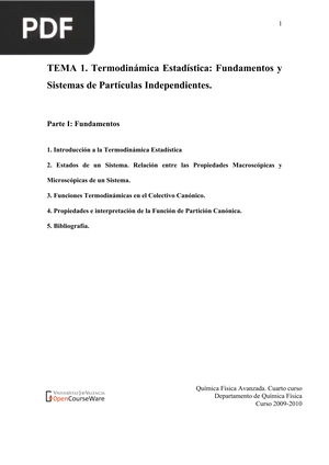 Tema 1. Termodinámica Estadística: Fundamentos y Sistemas de Partículas Independientes