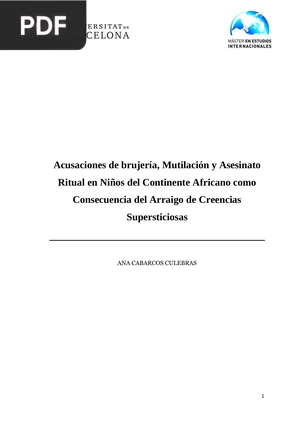 Acusaciones de brujería, Mutilación y Asesinato Ritual en Niños del Continente Africano como Consecuencia del Arraigo de Creencias Supersticiosas